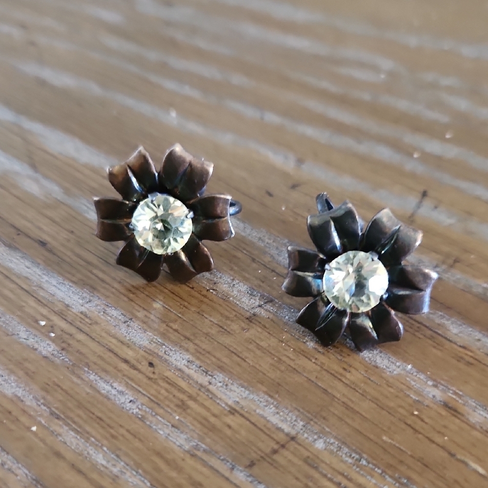 Sterling Silver Flower Screw Back Earrings
